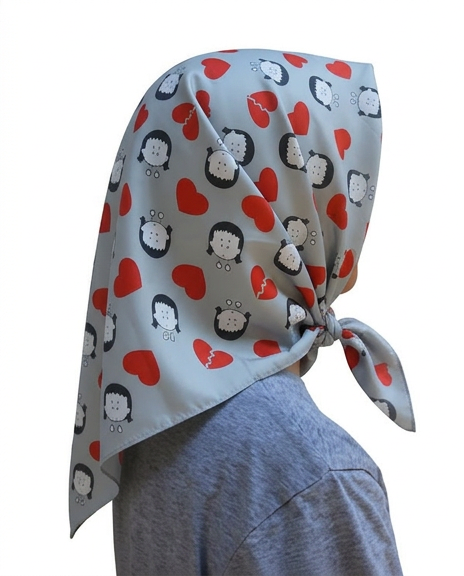 Angry Little Asian Girl "Hearts & Double Bird" Square Scarf