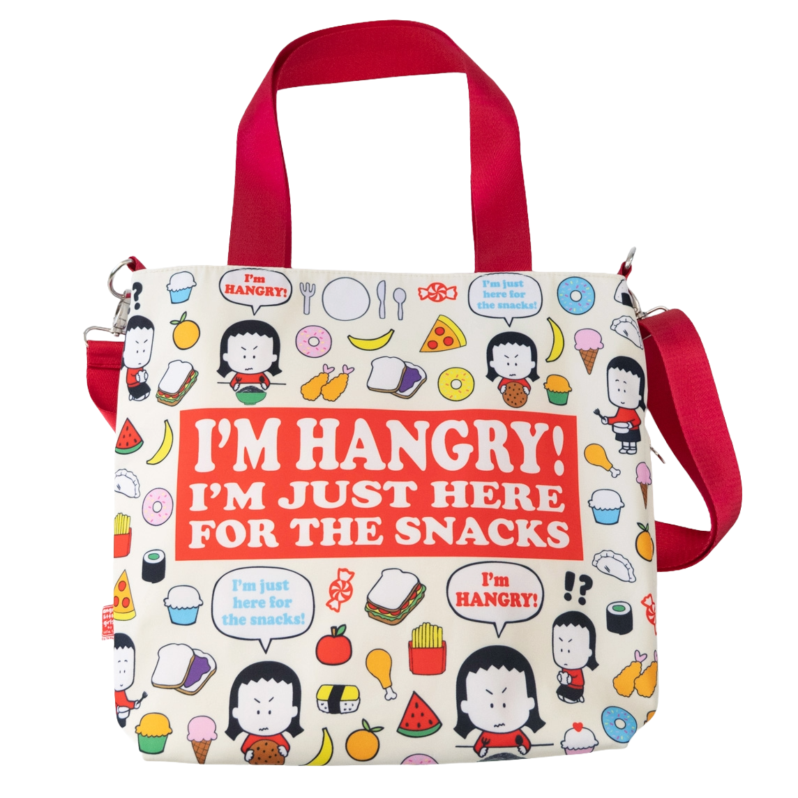 "I'm HANGRY! I'm just here for the snacks" crossbody tote bag