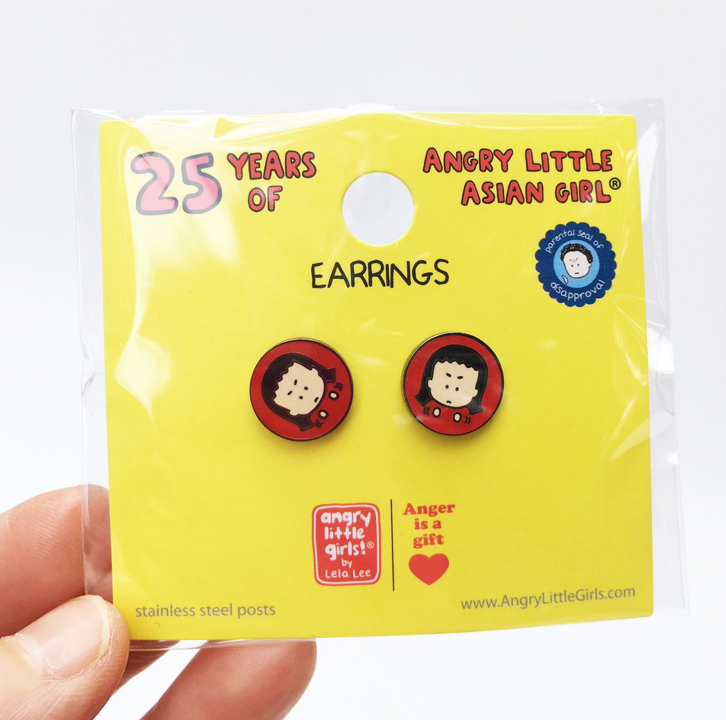 Angry Little Asian Girl red circle earrings