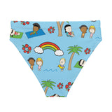 Blue Angry Little Girls Beach Pattern recycled high-waisted bikini bottom