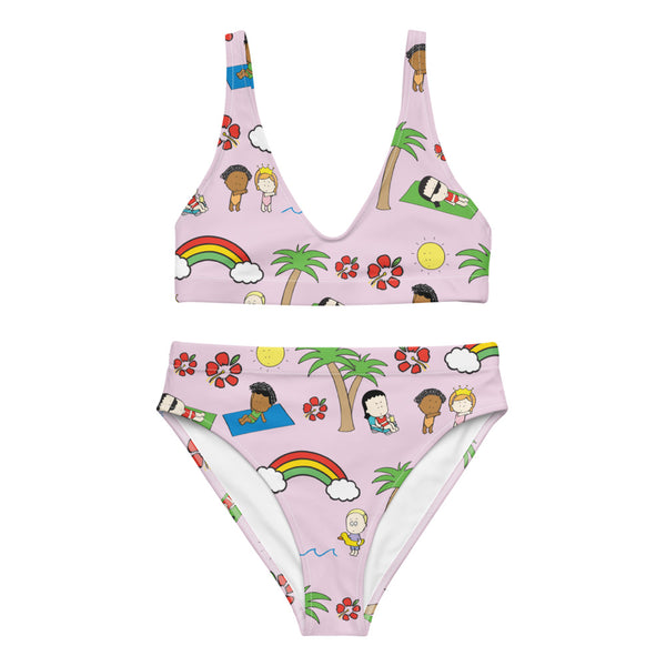 Pink Angry Little Girls Beach Pattern Recycled high-waisted bikini