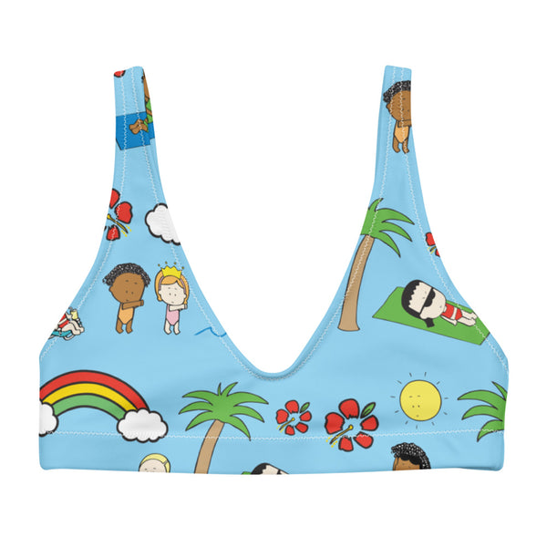 Blue Angry Little Girls Beach Pattern recyled padded bikini top