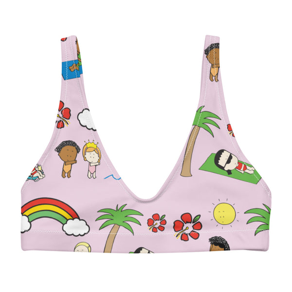 Pink Angry Little Girls Beach Pattern recyled padded bikini top