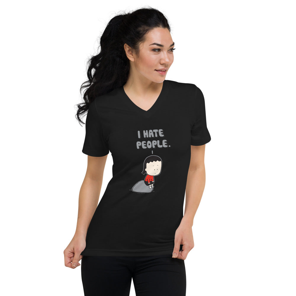 "I HATE PEOPLE" V-Neck Unisex Short Sleeve T-Shirt